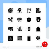 16 Universal Solid Glyphs Set for Web and Mobile Applications satellite signal chemistry hardware devices Editable Vector Design Elements