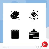 Mobile Interface Solid Glyph Set of 4 Pictograms of hand gas pills lantern oven Editable Vector Design Elements