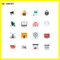 16 User Interface Flat Color Pack of modern Signs and Symbols of bangladesh country security email locked internet Editable Pack of Creative Vector Design Elements
