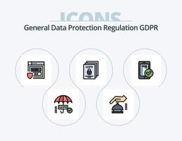 paquete de iconos llenos de línea gdpr 5 diseño de iconos. global . seguridad. correo. europeo vector