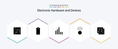 paquete de iconos de 25 glifos de dispositivos que incluye . música. teléfono. medios de comunicación. Wifi vector