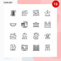 Set of 16 Vector Outlines on Grid for melon witch chart mop broom Editable Vector Design Elements