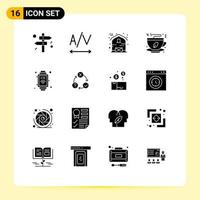 Set of 16 Modern UI Icons Symbols Signs for flow internet of things thanksgiving internet food Editable Vector Design Elements