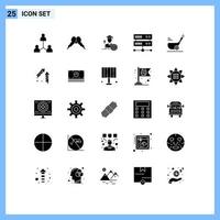 Modern Set of 25 Solid Glyphs and symbols such as stick hosting center men database server scholar Editable Vector Design Elements