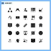 Modern Set of 25 Solid Glyphs and symbols such as stick hosting center men database server scholar Editable Vector Design Elements