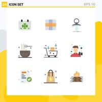 Mobile Interface Flat Color Set of 9 Pictograms of snack food baby drinks noob Editable Vector Design Elements