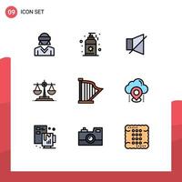 Set of 9 Modern UI Icons Symbols Signs for instrument audio bell law balance Editable Vector Design Elements