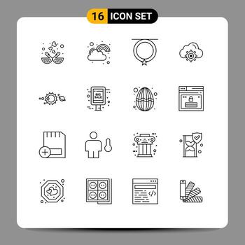 Set of 16 Modern UI Icons Symbols Signs for computing setting luck cloud fashion Editable Vector Design Elements