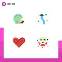 Mobile Interface Flat Icon Set of 4 Pictograms of american round helmet arrows love Editable Vector Design Elements