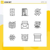 Group of 9 Modern Outlines Set for floor blue listing monitor quality Editable Vector Design Elements