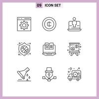 9 Thematic Vector Outlines and Editable Symbols of laptop shield computer security marketing Editable Vector Design Elements