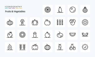 paquete de iconos de línea de 25 frutas y verduras vector