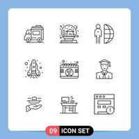 9 Universal Outlines Set for Web and Mobile Applications calendar rocket house flame person Editable Vector Design Elements