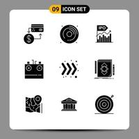 Modern Set of 9 Solid Glyphs Pictograph of charging battery hobby public modern Editable Vector Design Elements