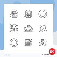 Pictogram Set of 9 Simple Outlines of travel automobile restore payments finance Editable Vector Design Elements