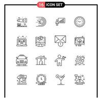 User Interface Pack of 16 Basic Outlines of laptop wall space clock efforts Editable Vector Design Elements