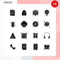 16 User Interface Solid Glyph Pack of modern Signs and Symbols of frappe idea login design monitor Editable Vector Design Elements