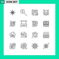 Universal Icon Symbols Group of 16 Modern Outlines of goals vegetable plan food print Editable Vector Design Elements