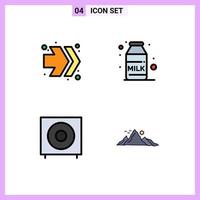 4 User Interface Filledline Flat Color Pack of modern Signs and Symbols of arrows products breakfast bass mountain Editable Vector Design Elements