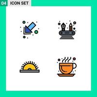 Set of 4 Vector Filledline Flat Colors on Grid for arrow utensils abilities construction coffee Editable Vector Design Elements