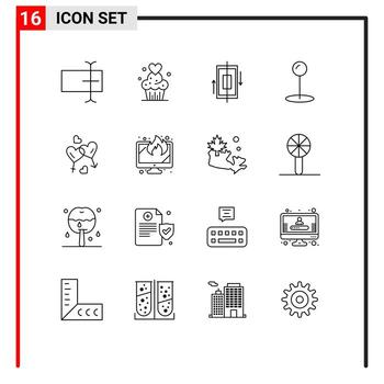 16 contornos universales establecidos para aplicaciones web y móviles elementos de diseño vectorial editables para teléfonos inteligentes con pasador de sincronización de corazón para mujeres vector