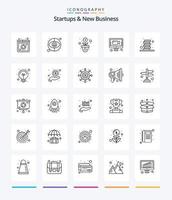 nuevas empresas creativas y nuevos negocios 25 paquete de iconos de contorno como el dinero. fichas crecer. reunión en línea. reunión vector