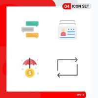 4 iconos universales planos signos símbolos de chat identificación conversaciones tarjeta inversión elementos de diseño vectorial editables vector