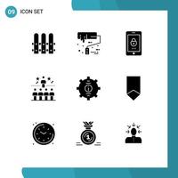 Set of 9 Vector Solid Glyphs on Grid for customer bright lock top success Editable Vector Design Elements