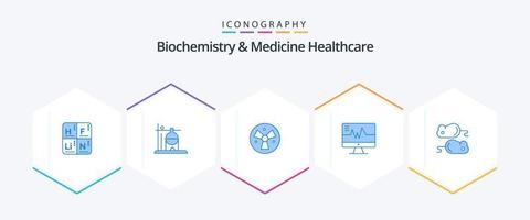 Biochemistry And Medicine Healthcare 25 Blue icon pack including testng. heartbeat. radiation. heart. medical vector