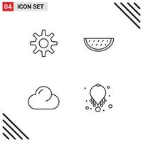 Mobile Interface Line Set of 4 Pictograms of gear overcast fruits water fashion Editable Vector Design Elements