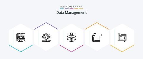 paquete de iconos de 25 líneas de gestión de datos que incluye carpeta. buscar . salvar. caja vector