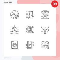 Universal Icon Symbols Group of 9 Modern Outlines of weather sun jewelry nature prize Editable Vector Design Elements