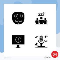 Modern Set of 4 Solid Glyphs and symbols such as anonymous error group chart audio Editable Vector Design Elements