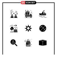 9 Thematic Vector Solid Glyphs and Editable Symbols of setting outdoor rowing love tree Editable Vector Design Elements