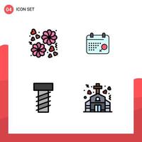 Pictogram Set of 4 Simple Filledline Flat Colors of flower church calendar bolt wedding Editable Vector Design Elements