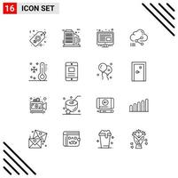 Set of 16 Modern UI Icons Symbols Signs for summer holiday management link data Editable Vector Design Elements