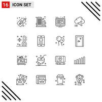 Set of 16 Modern UI Icons Symbols Signs for summer holiday management link data Editable Vector Design Elements