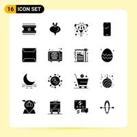 16 Thematic Vector Solid Glyphs and Editable Symbols of sealed documents sausage iphone mobile Editable Vector Design Elements