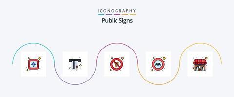 Public Signs Line Filled Flat 5 Icon Pack Including toilet. taxi. no. signs. public vector