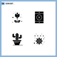 Pack of 4 Modern Solid Glyphs Signs and Symbols for Web Print Media such as flower bookmark flower cactus preference Editable Vector Design Elements