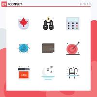 User Interface Pack of 9 Basic Flat Colors of world internet calculation global business Editable Vector Design Elements