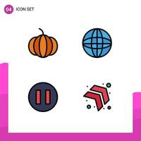 4 Thematic Vector Filledline Flat Colors and Editable Symbols of pumpkin right web pause Editable Vector Design Elements