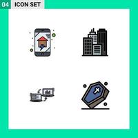 Mobile Interface Filledline Flat Color Set of 4 Pictograms of domestics business home wifi business connection Editable Vector Design Elements