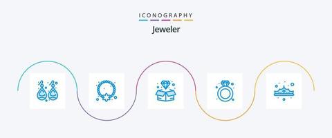 Paquete de 5 íconos de joyería azul que incluye boda. joyas. colgante. diamante. joya vector