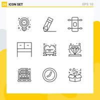 9 User Interface Outline Pack of modern Signs and Symbols of happy badge wreath table desk Editable Vector Design Elements