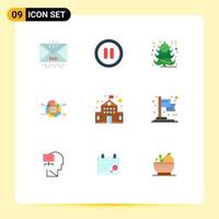 Group of 9 Modern Flat Colors Set for school building christmas percentage chart Editable Vector Design Elements