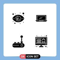 Set of 4 Modern UI Icons Symbols Signs for chart pc market watch desktop joy pad Editable Vector Design Elements