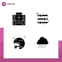 Solid Glyph Pack of 4 Universal Symbols of briefcase football suitcase options rugby Editable Vector Design Elements