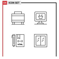 Group of 4 Modern Filledline Flat Colors Set for luggage development monitor code glass Editable Vector Design Elements