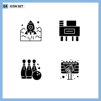 4 Solid Glyph concept for Websites Mobile and Apps launch bowling startup desk ball Editable Vector Design Elements